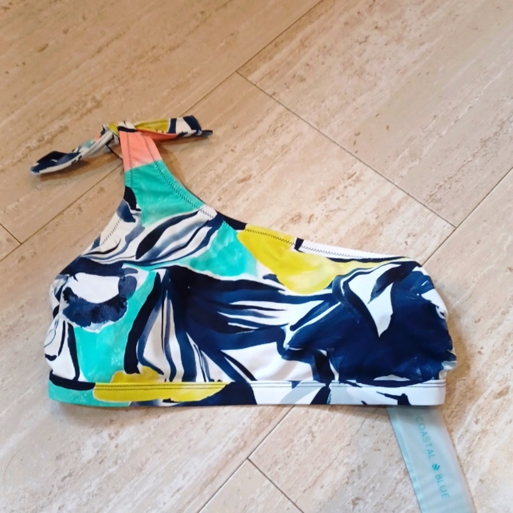 New Coastal Blue One Shoulder Bikini Top - Picture 1 of 9